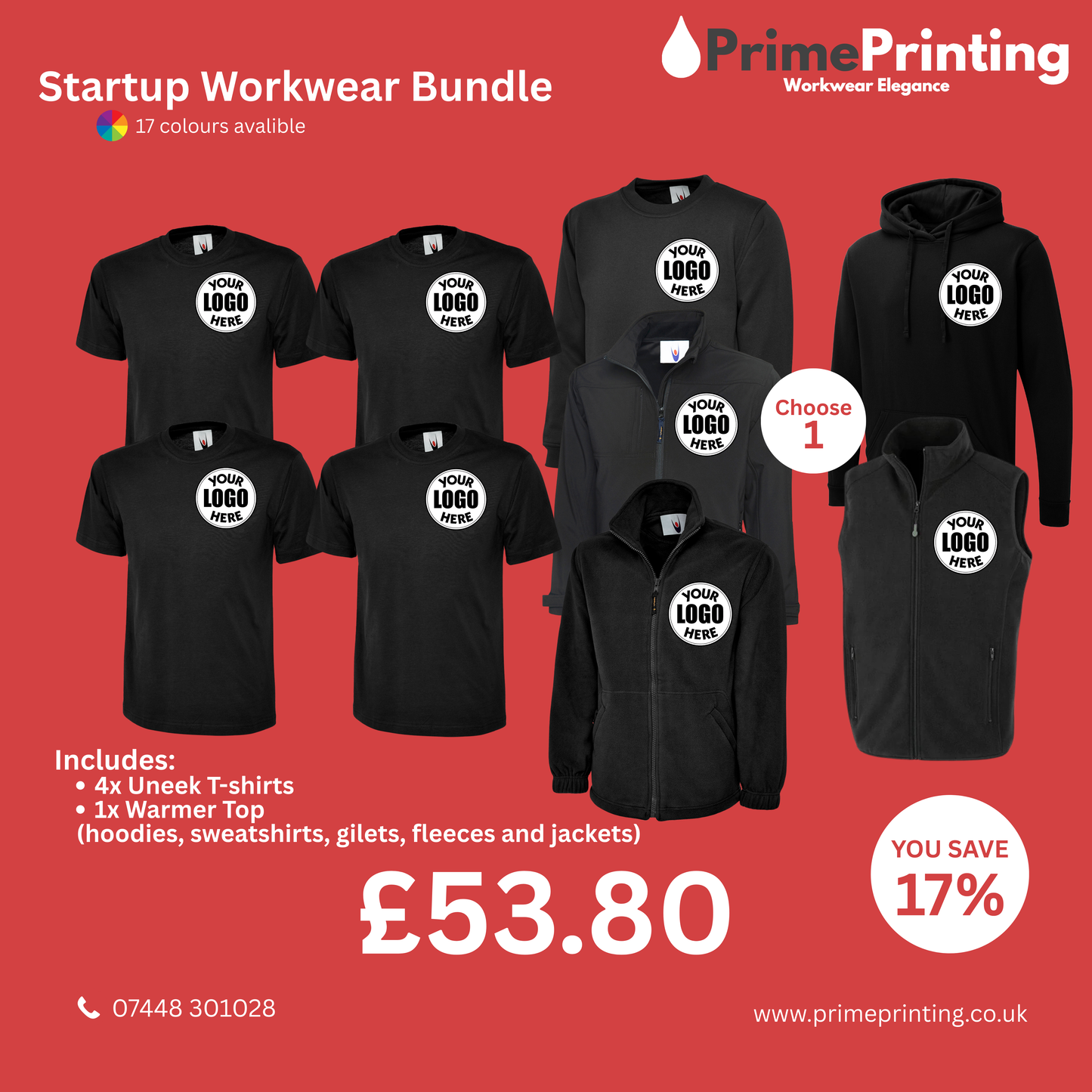 4 T – Shirts and 1 Warmer Top Startup Workwear Bundle